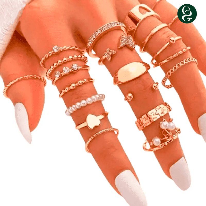 Conjunto de Anéis de Coração e Borboleta