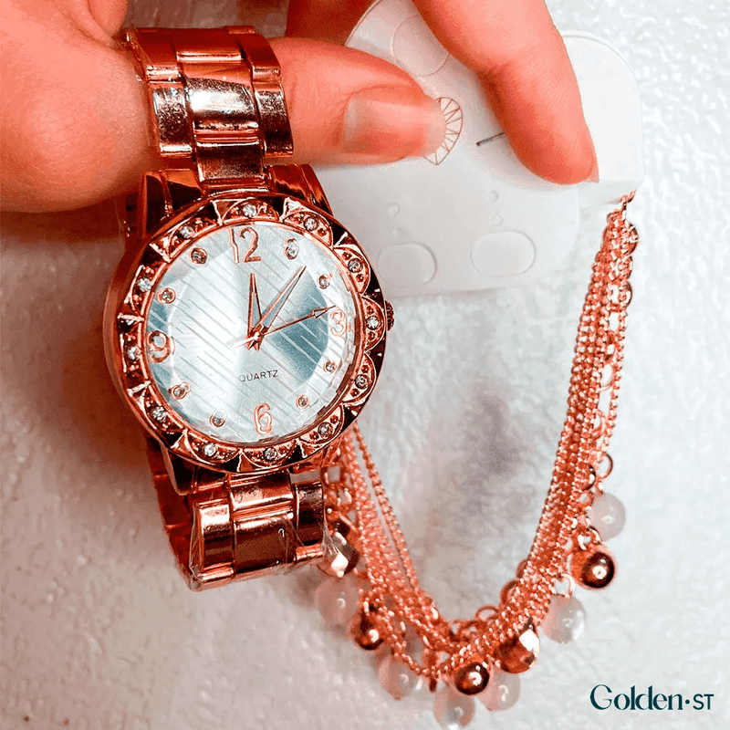 KIT SAFIRA - Relógio Rosé + Pulseira de Pérolas + Colar Árvore da Vida (PROMOÇÃO PRÉ BLACK FRIDAY)