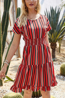 Vestido Curto Listrado Cintura Elástica