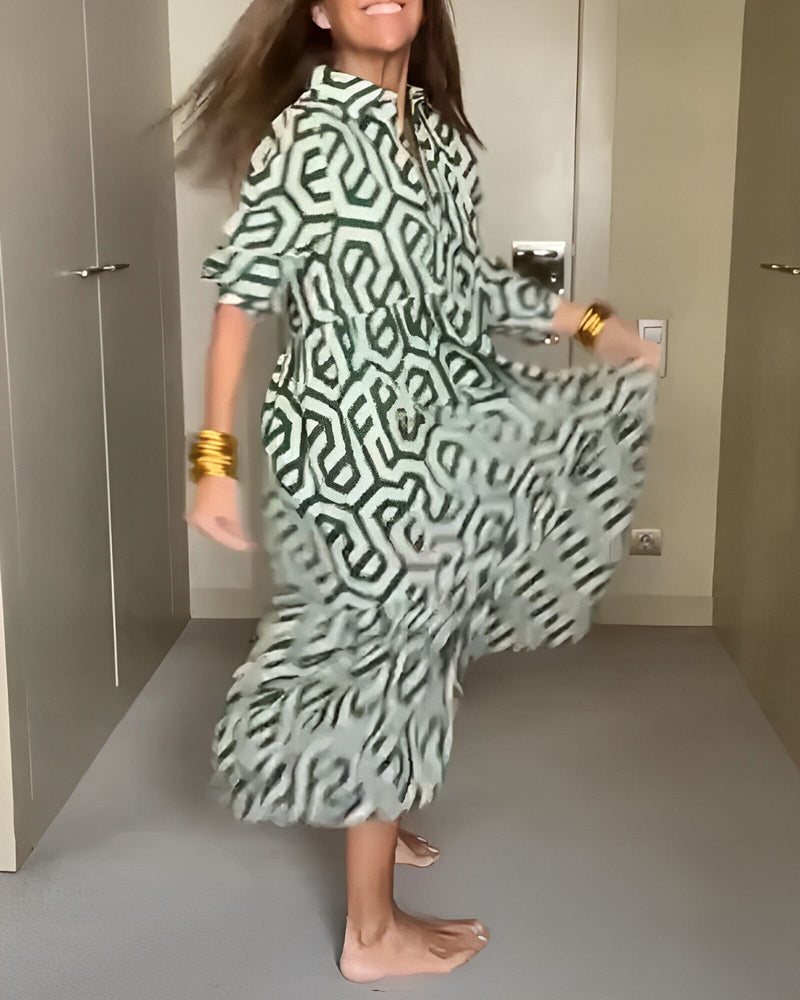 Vestido Decote V Estampa Geométrica