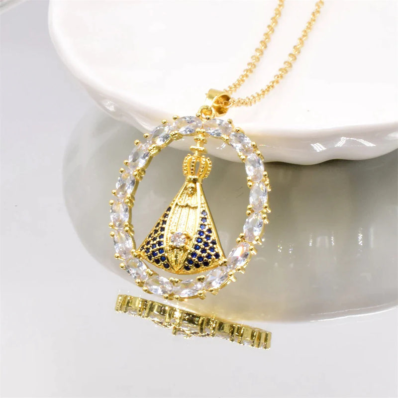 Colar de Cristal - Nossa Senhora Aparecida | Banhado a Ouro 18K