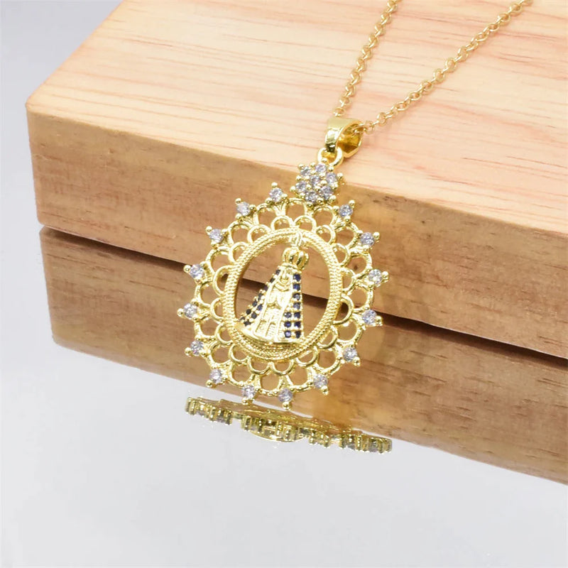 Colar de Cristal - Nossa Senhora Aparecida | Banhado a Ouro 18K