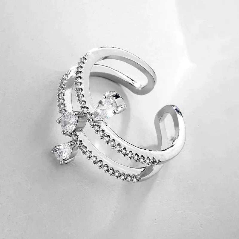 Anel Prata Duo Com Zircônias