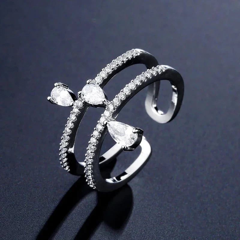 Anel Prata Duo Com Zircônias