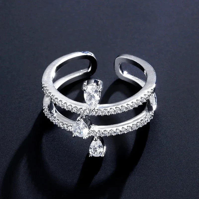 Anel Prata Duo Com Zircônias