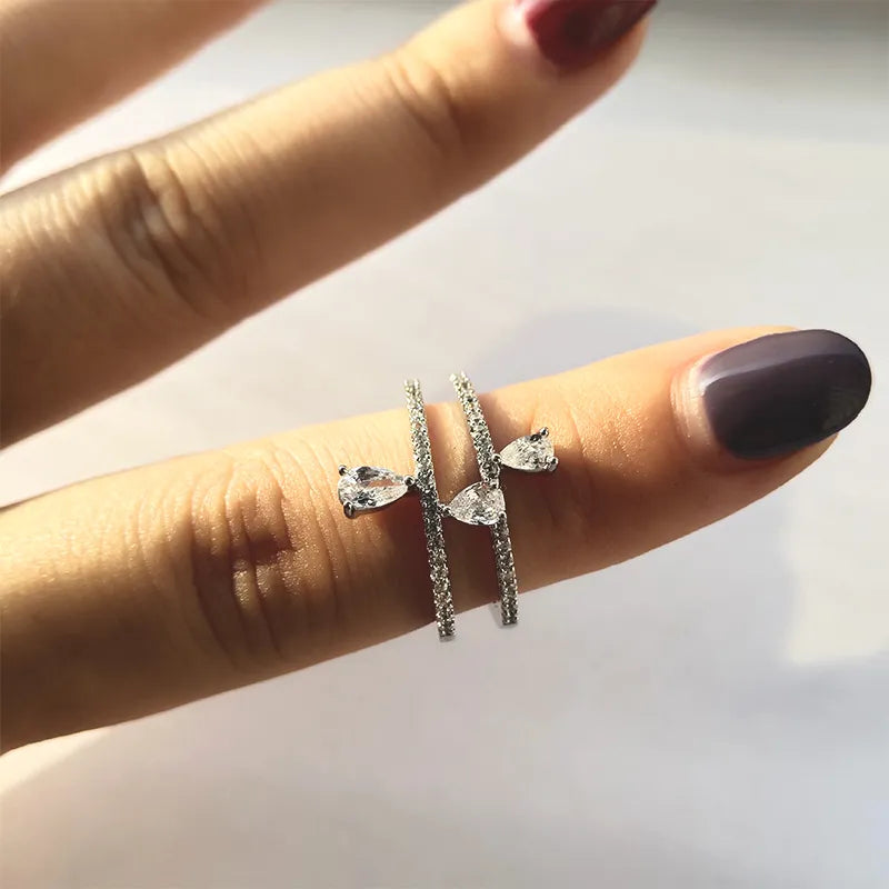 Anel Prata Duo Com Zircônias