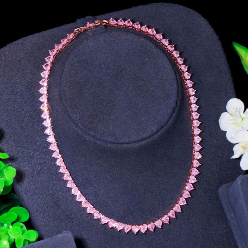 Colar Riviera com Zircônias de Coração Rosa