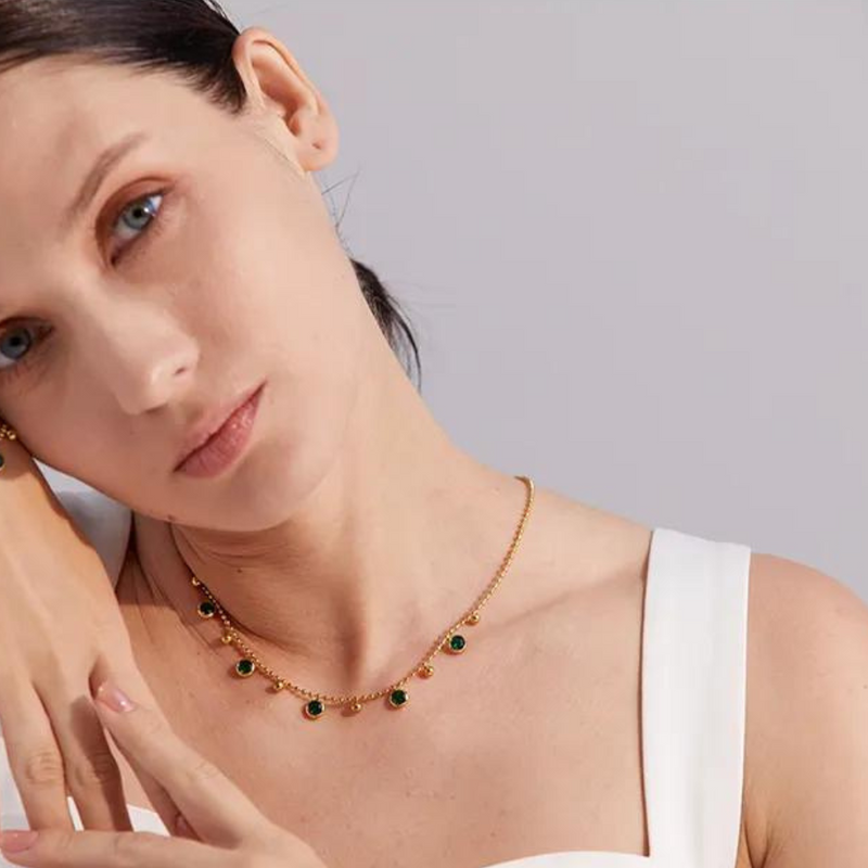 Conjunto de Colar e Pulseira Com Zircônias Cúbicas