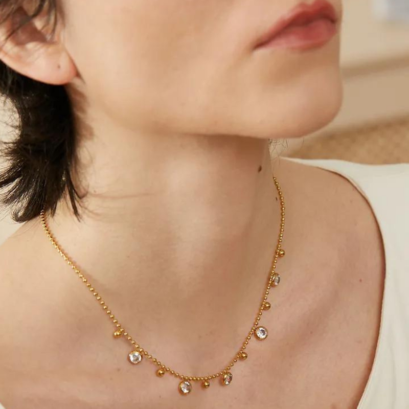 Conjunto de Colar e Pulseira Com Zircônias Cúbicas