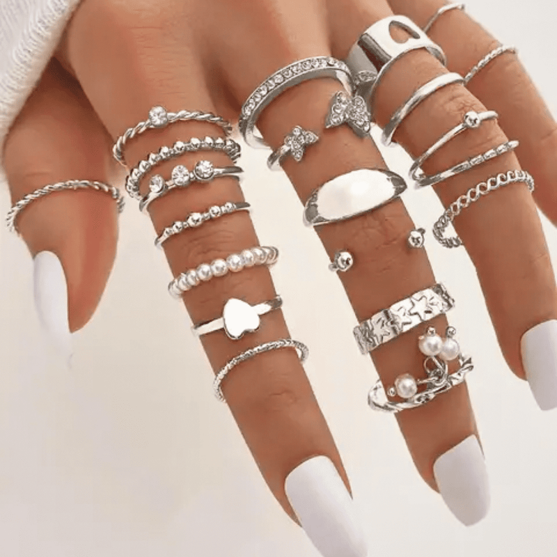 Conjunto de Anéis de Coração e Borboleta