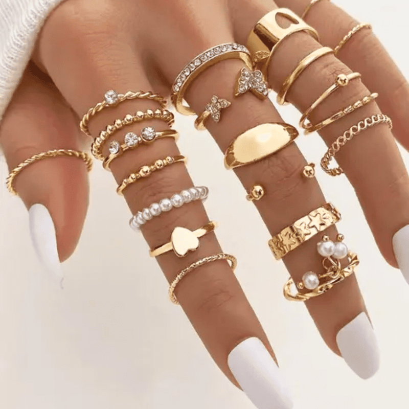 Conjunto de Anéis de Coração e Borboleta