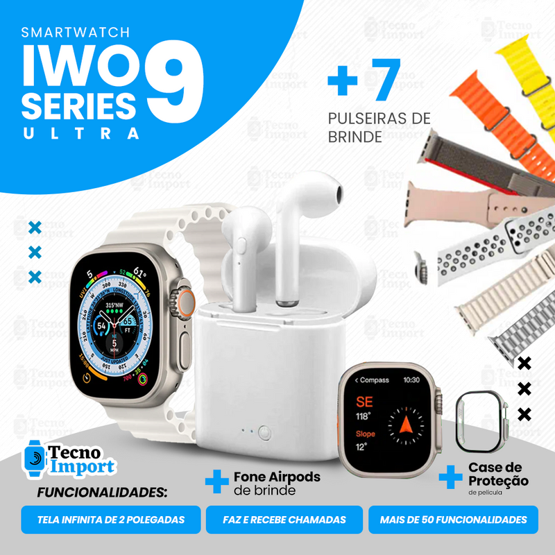 Lançamento Kit Smartwatch Serie 9 Ultra® + Airtec 2 [7 Pulseiras + Case]