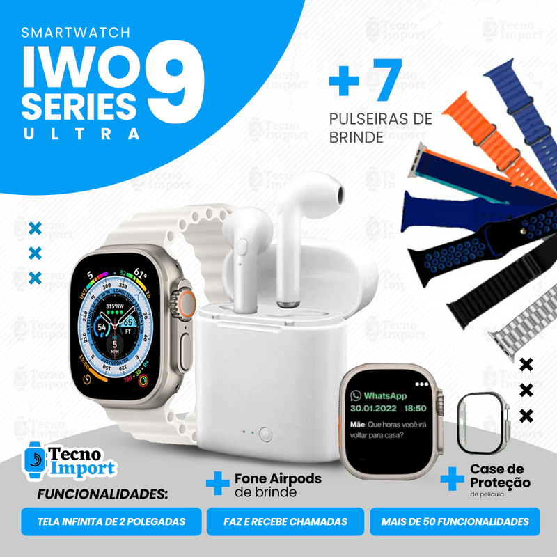Lançamento Kit Smartwatch Serie 9 Ultra® + Airtec 2 [7 Pulseiras + Case]
