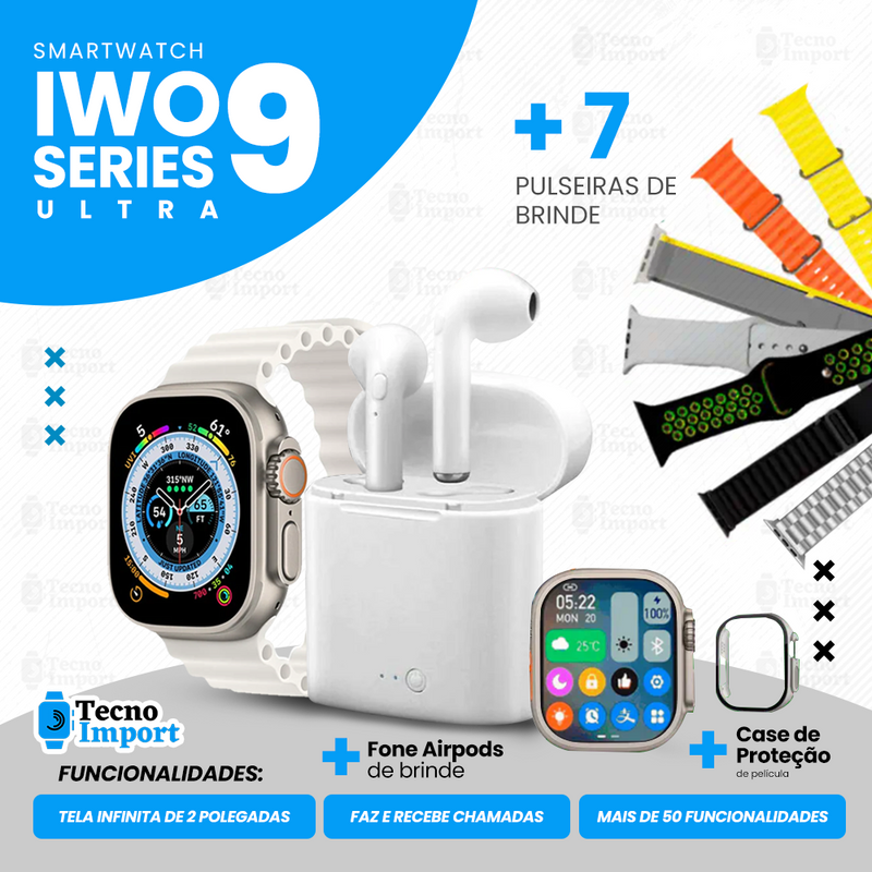 Lançamento Kit Smartwatch Serie 9 Ultra® + Airtec 2 [7 Pulseiras + Case]
