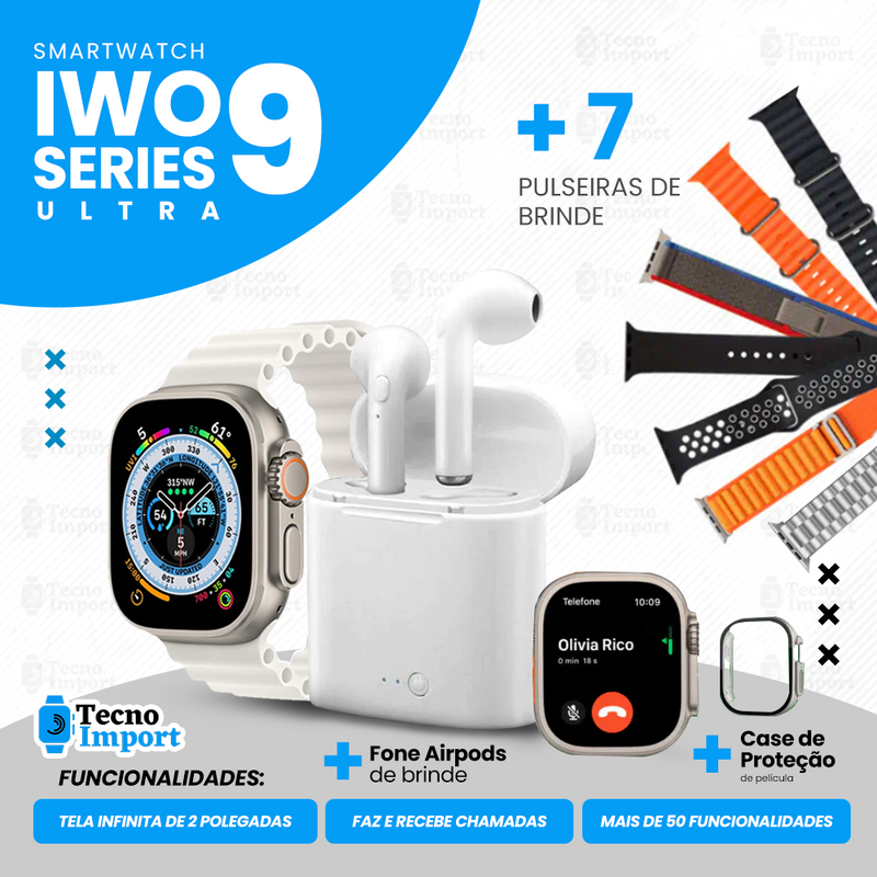 Lançamento Kit Smartwatch Serie 9 Ultra® + Airtec 2 [7 Pulseiras + Case]