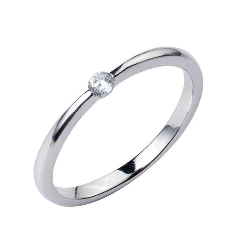 Anel Ponto de Zircônia Prata