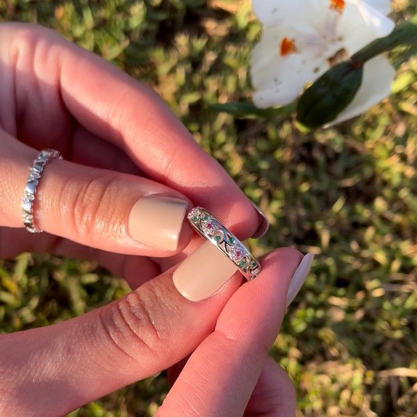 Anel Jardim Florido Prata