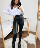 Calça Legging de Couro Fosca Peluciada Zaara