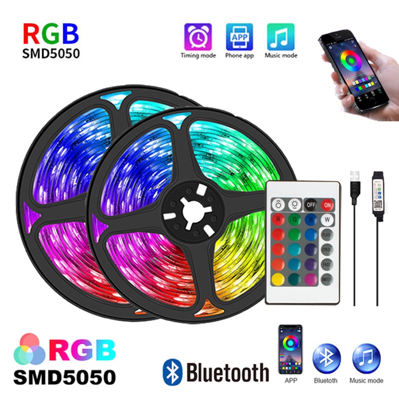 Fita de LED RGB com APP 24 Chaves Bluetooth
