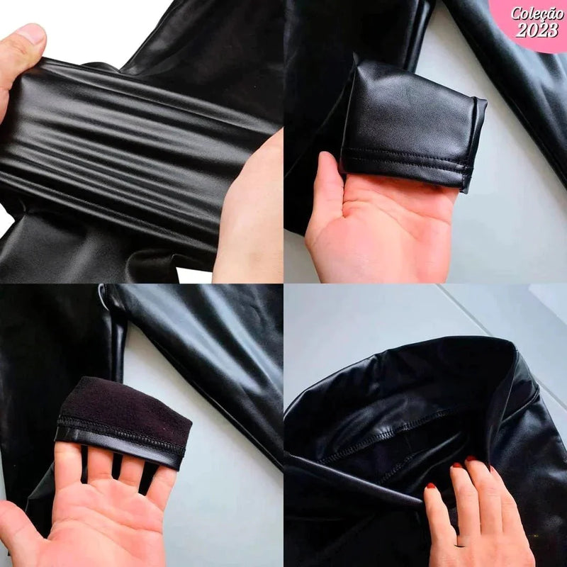 Calça de Couro Aveludada - Hotleg + Brinde Surpresa Exclusivo