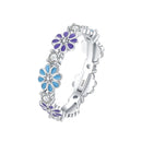 Anel Flores Coloridas Prata