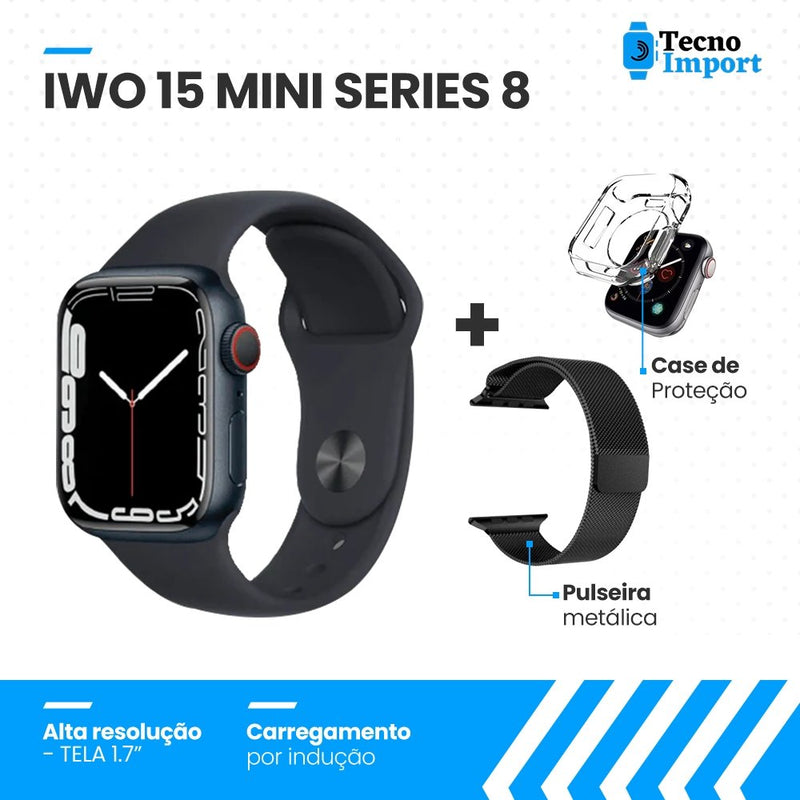 Lançamento Iwo Mini Series 8 + Pulseira Metálica + Case protetora de Brindes